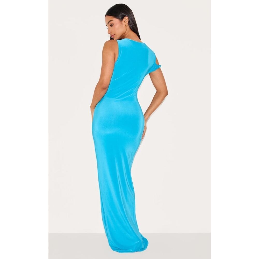 Evening ready maxi dress Pretty Little Thing Petite Blue Slinky  Size Large - Picture 3 of 13